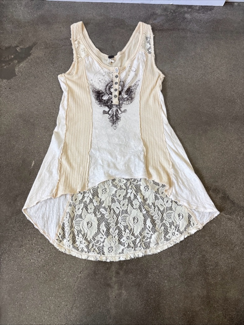 We The Free Cream Lace-Back Tank with Graphic Detail